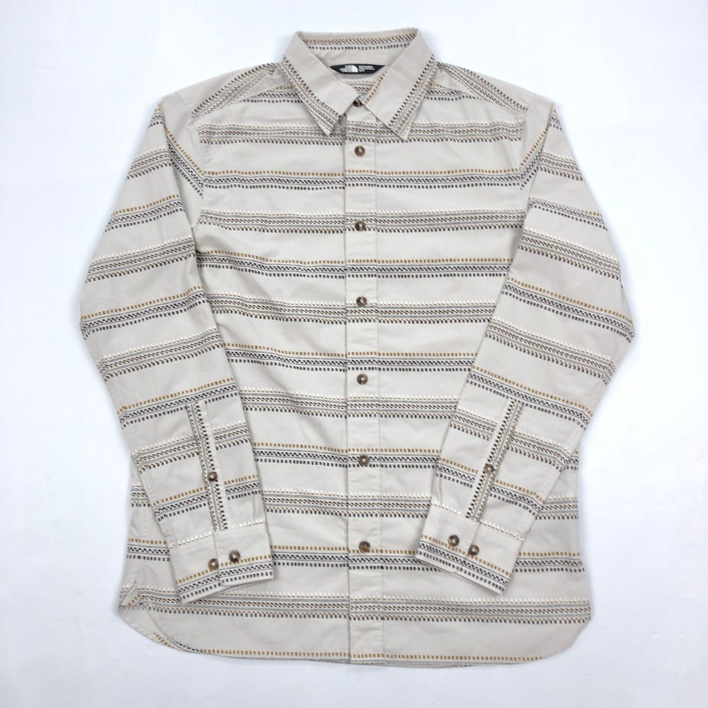 The North Face Mens Beige Geometric Stripe Button Down Shirt Medium